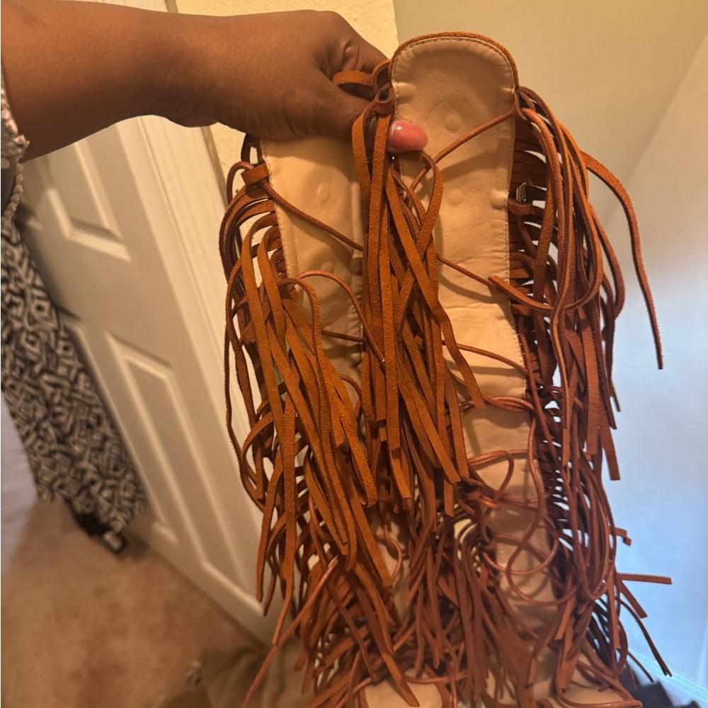 Fringed Suede sandals with Turquoise Accents - Picture 3 of 8